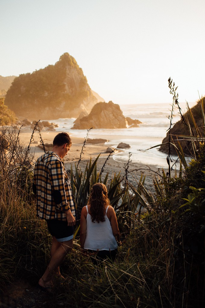 Aaron and Karla's couple shoot at sunset near Punakaiki on the West Coast of New Zealand's South Island