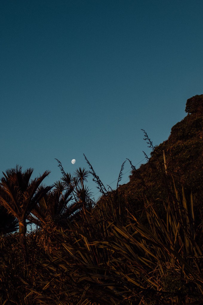 Watching the moon rise near Punakaiki on the West Coast of New Zealand's South Island