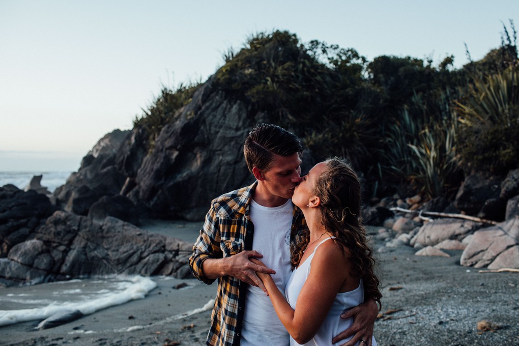 Aaron and Karla's couple shoot at sunset near Punakaiki on the West Coast of New Zealand's South Island