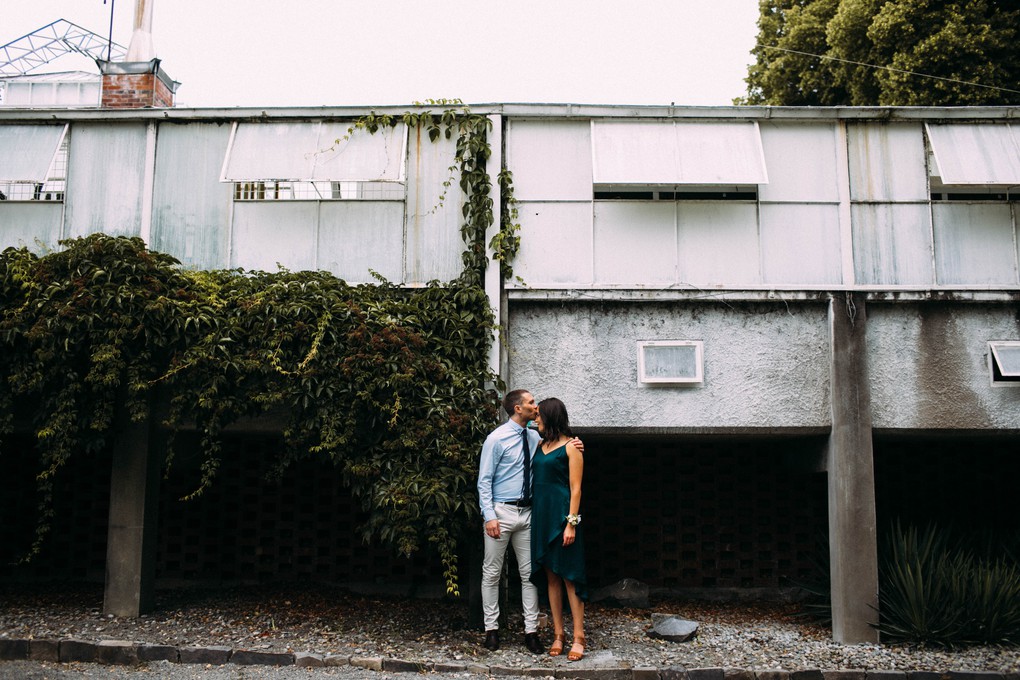 Adam and Amanda outside Townend House at Christchurch's Botanic Gardens after their wedding.