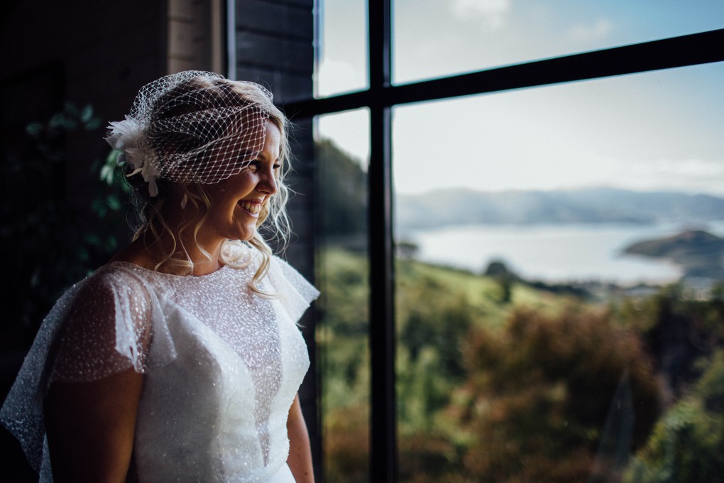 Looking out to Lyttelton Harbour with Natalie before her wedding.